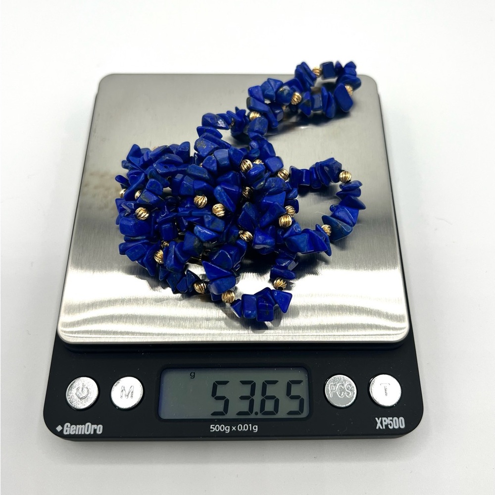 Lapis Lazuli 14K Gold Necklace. 32” length. - Picture 7 of 7